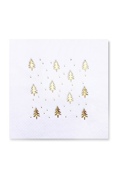 Story مجموعة من 16 منديل ورقي أبيض اللون مقاس 33 × 33 سم منقوشة بأشجار الصنوب...