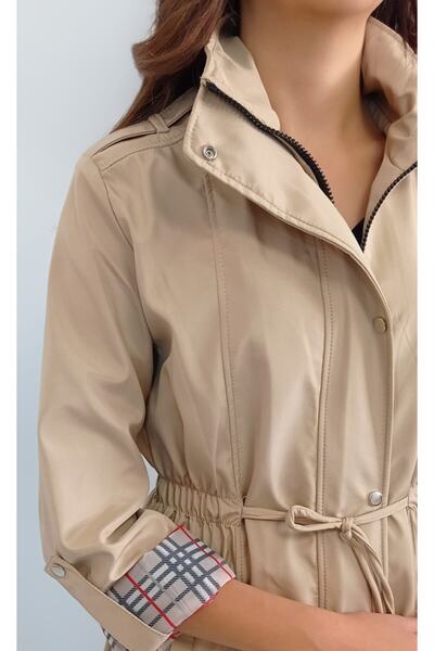 OYYA Kadın Taş Rengi Astarlı Cepli Trençkot Yy100886