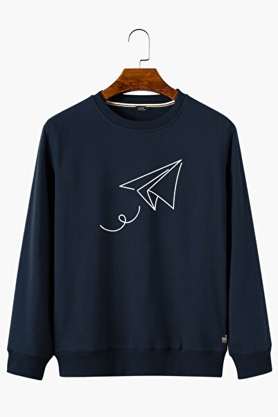 collis Hanorac unisex, albastru marin, cu imprimeu, croială slim