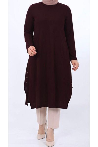 SENFONİ Ece Ribbed Camisole Large Size Purple Tunic