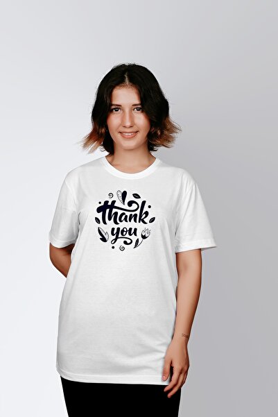 ErTaPassage Alb 'Mulțumesc' cu imprimeu Femei tricou - T9416863