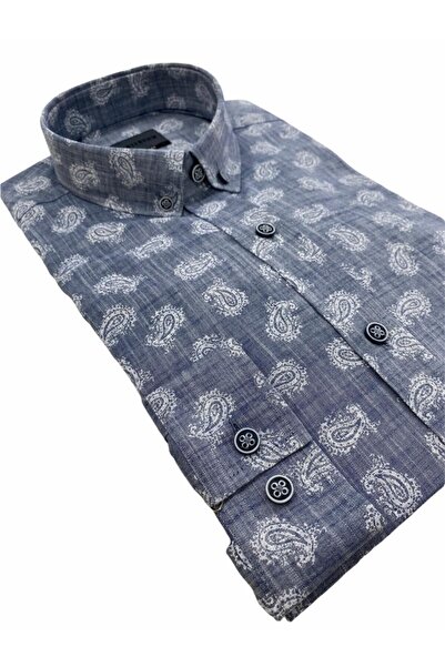 Sarar Interview Shawl Pattern Slim Fit Indigo Blue Shirt