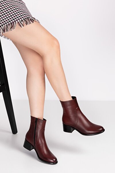 Elile Shoes Bordo Hakiki Deri Küçük & Büyük Numara Kadın Bot