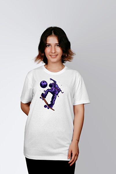 ErTaPassage White Skate Astronaut cu imprimeu Femei tricou - T7572618