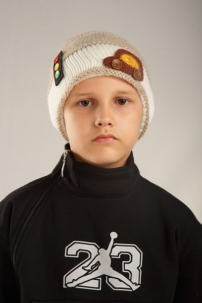 Dragora Boy's Beret Wool Mixed πλεκτό αυτοκίνητο και φανάρι με λεπτομέρεια Standard μέγεθος μπεζ - κρέμα