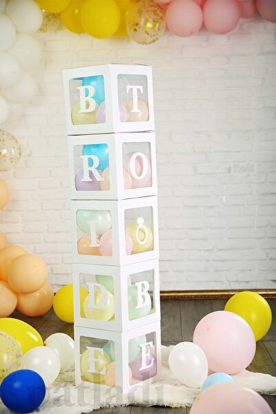 Patladı Gitti Bride To Be Yazılı Büyük Boy 25 Cm Beyaz Kutu Ve Balon Seti Niş...