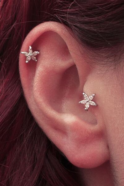 Araz piercing Kadın Gümüş Zirkon Taşlı Yıldız Kıkırdak Küpe Piercing