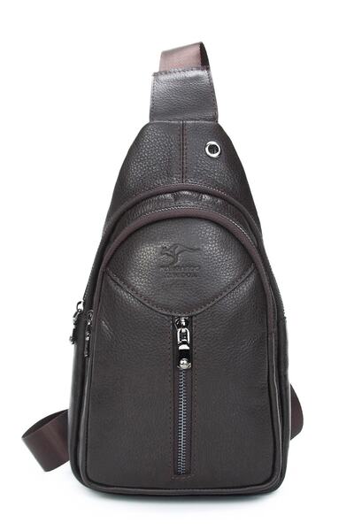 KANGAROO KINGDOM Hakiki Dana Deri Koyu Kahverengi Erkek Postacı Sırt Çantası 1012-k