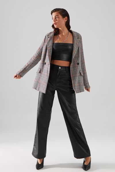 Trendyol Collection Graue, gewebte, gefütterte, zweireihige, karierte Blazerjacke TWOAW20CE0201