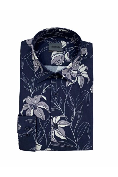 Sarar Чоловіча сорочка темно-синього кольору з квітковим візерунком, slim fit