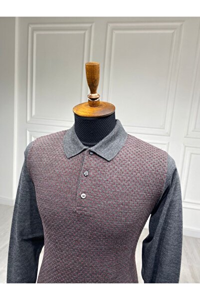 CCS Sarar Erkek Antrasit Polo Yaka Desenli Triko Kazak