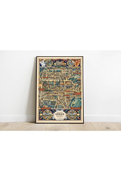 Pegziz Iskoçya Edinburgh 1945 Haritası Sanatsal Duvar Dekorasyon Poster 60x90cm.