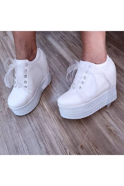 Ayakkabı Tutkusu Stilo ® White Skin Inside Hidden Wedge Heel 13cm