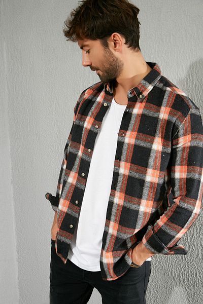 Sateen Men SCHWARZ-ORANGES HOLZHEMD