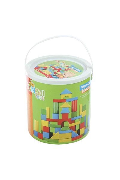 Bigpoint Wooden Bucket 80 Pieces Geometric Shape Patterned