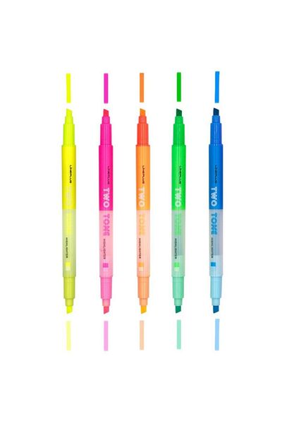 Lineplus Two Tone Vibrant And Pastel Colors Highlighter Double Tip 5 Colors