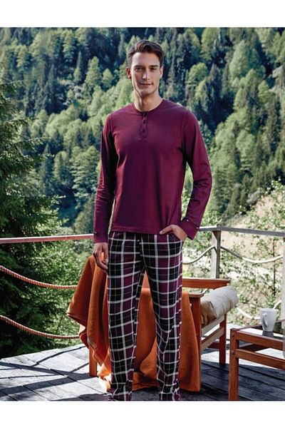 Doreanse Men's Claret Red Long Pajama Set