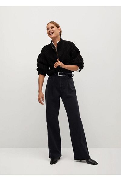 MANGO Woman Clamp Detailed High Waist Wideleg Jean Trousers