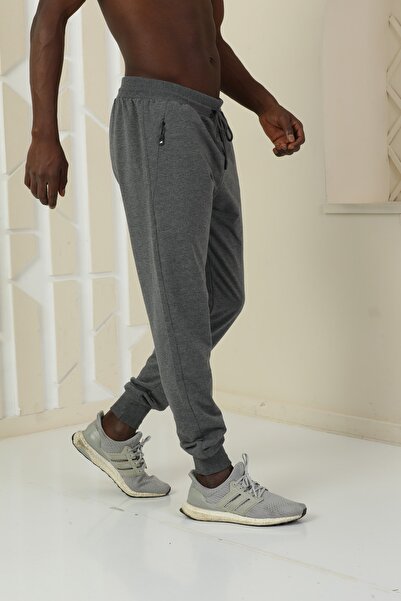 ZEYMERADE Men's Anthracite Hidden Zipper Cotton Sports Sweatpants