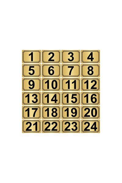 Özarslan Dizayn 10x15 سم رقم لاصق معدني (1..24) 24 قطعة معدن ذهبي اللون