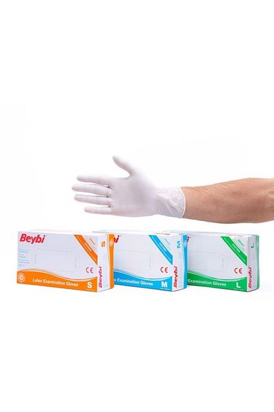 Beybi Powdered Latex Examination Gloves Size M 100 Pack Emektoptan