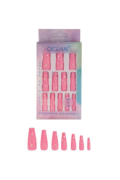 Ocean Balerin Batik Desenli Ebruli Tak Ve Çık Takma Tırnak