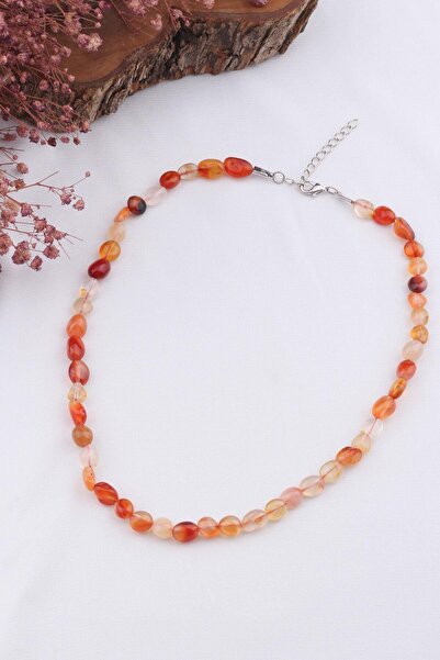 Dünya Doğal Taş قلادة نسائية من حجر العقيق الطبيعي - Kol0124