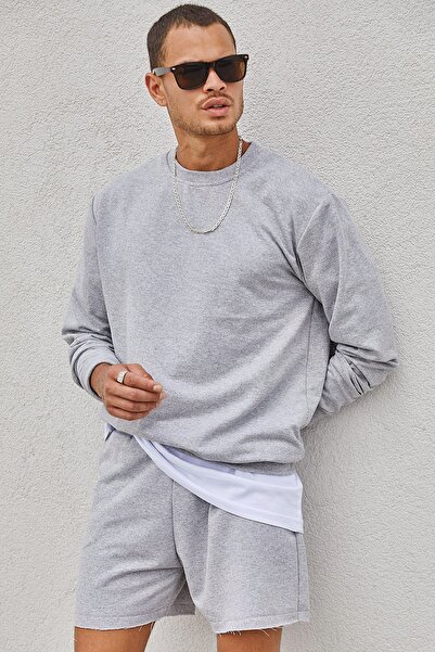 All in Men Grı Erkek Slım Fıt Basıc Sweatshırt