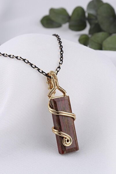 Natural Gold Plated Monkay Jasper Stone Necklace - 200239