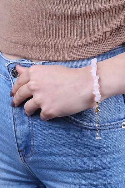 Dünya Doğal Taş Natural Pink Quartz Stone Women's Bracelet -300215