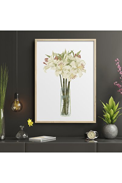 HOMEPACK Natural Wooden Framed Painting White Lilies Tk/006