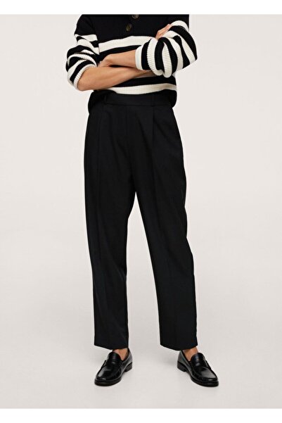 MANGO Woman Kadın Siyah Beli Elastik Kısa Paçalı Pantolon