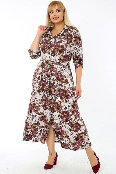 Kheos Long Sleeve Belted Floral Patterned Slit Shirt Dress