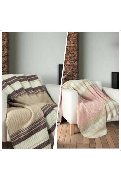 Nevin Acar Pink-brown 2 Pieces Double Cotton Blanket