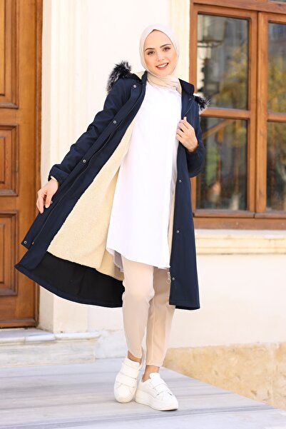 benguen 4039 Mikina s kapucí uvnitř Furry Bondi?t Coat Navy Blue