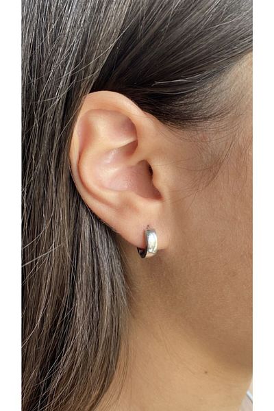 axexuar Double Domed Black Silver Color Hoop Earrings for Perforated Ears