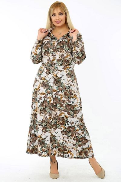 Kheos Floral Patterned Belted Long Sleeve Slit Shirt Dress
