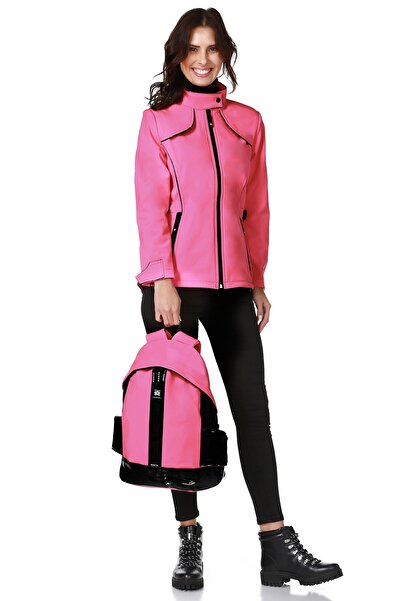 Essin Rüzgar Yağmur Geçirmez Pembe Soft Shell Çantalı Mont