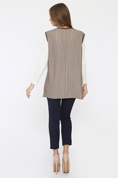 Uludağ Triko Жіночий жилет кольору візону та піску - круазе комір, мерсеризований дизайн