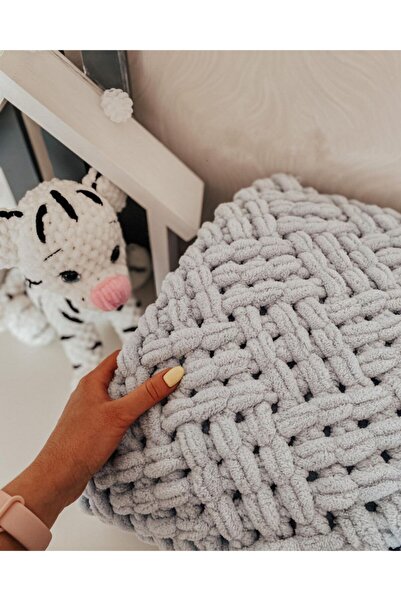 EKİKU Puffy El Örgüsü Bebek&tv Battaniyesi Gri