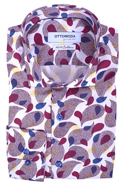 Ottomoda Erkek Dijital Baskılı Uzun Kollu Regular Bordo Gömlek, Ot-c-20119