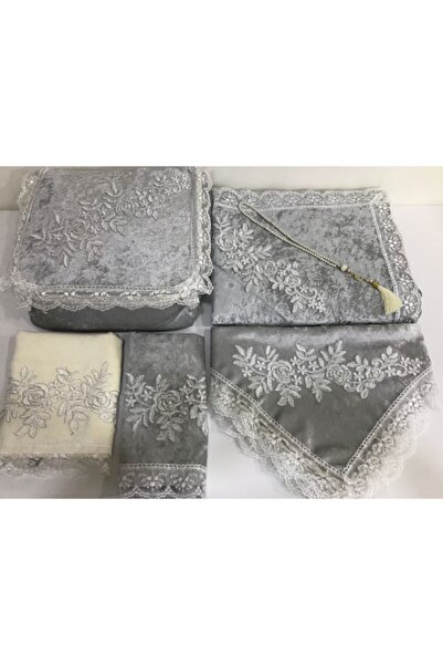 Lamazihome Luxury Gray Storage Velvet Prayer Rug Rosary 6 Piece Bundle Set