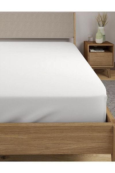 Tertio Combed Cotton Elastic Single or Double Bed Sheet - White