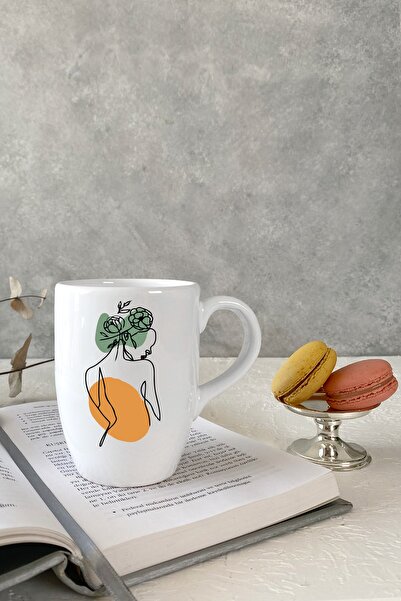 Vivas Abstract Women's Figured White Mug Cup Coffee Cup Mug Cup Coffee Cup - Abstract Mug No: 6