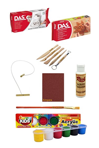 GLANCE Das Beyaz Kahve Seramik Kili 2x500gr Funnykids 15 Ml Akrilik 6lı Verni...