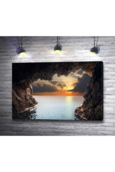 Piri Kanvas Tablo Mağaradan Gün Batımı Görünümü Ve Deniz Manzarası Kanvas Tablo