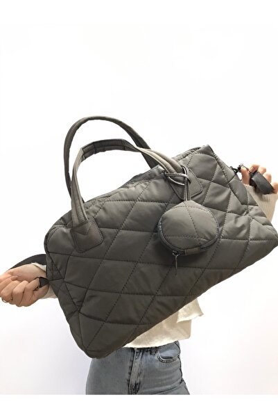 Neem bag Kadın Füme Shelbey Kapitone Cüzdan Detaylı Büyük Puf Omuz Çantası El...