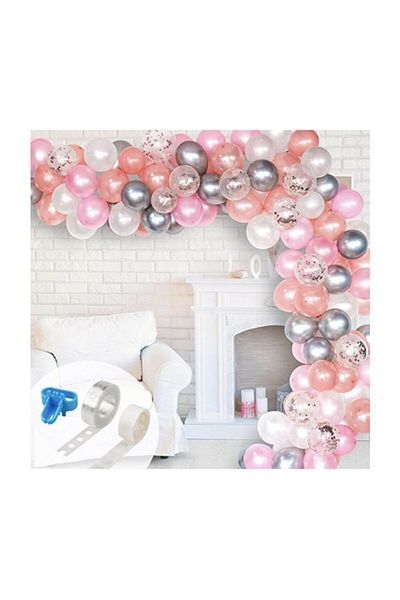Party City Colored Chain Balloon Set with Rose Gold Pink White Silver Chrome Confetti