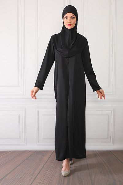 Feyza Fashion Γυναικείο φόρεμα προσευχής με φερμουάρ Μαύρο φόρεμα προσευχής με πρακτικά ρούχα
