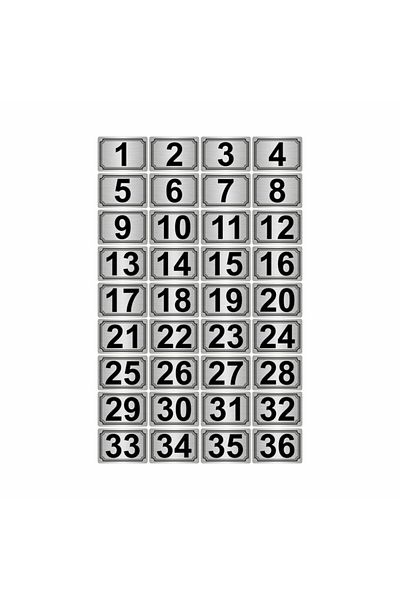 Özarslan Dizayn 10x15 سم رقم لاصق معدني (1..36) 36 قطعة معدن فضي اللون